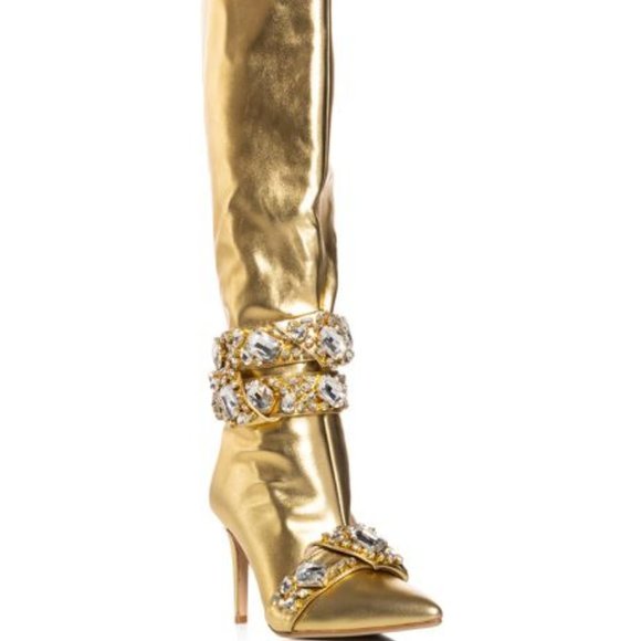 AZALEA WANG " SPOTLIGHT TAKEOVER " GOLD DIAMOND EMBELLISHED BOOT(BRAND NEW!!!!! - Picture 6 of 9